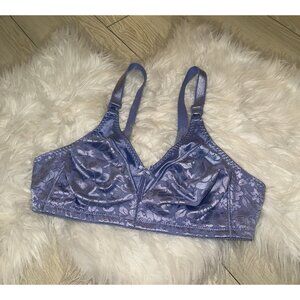Bali 3372 Double Support Spa Closure Bra Satin WF Floral Womens 36C Purple New